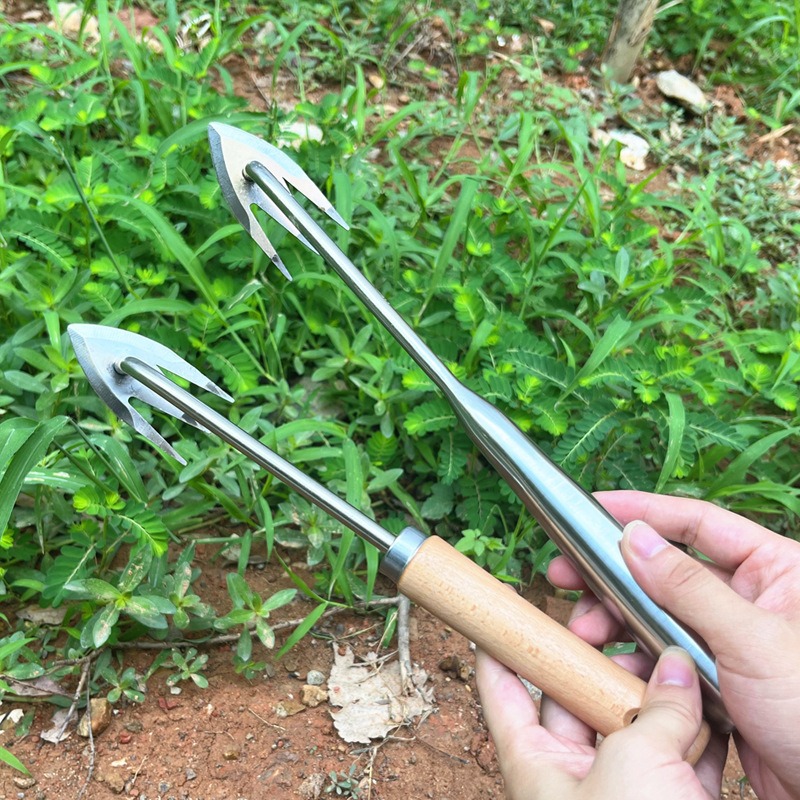 發票+台灣現貨天天寄【粉紅菲菲】趕海耙除草器拔草工具多用割草取不銹鋼鋒利種花盆栽鋤壓盆器耙（GH003）36-0015-細節圖2