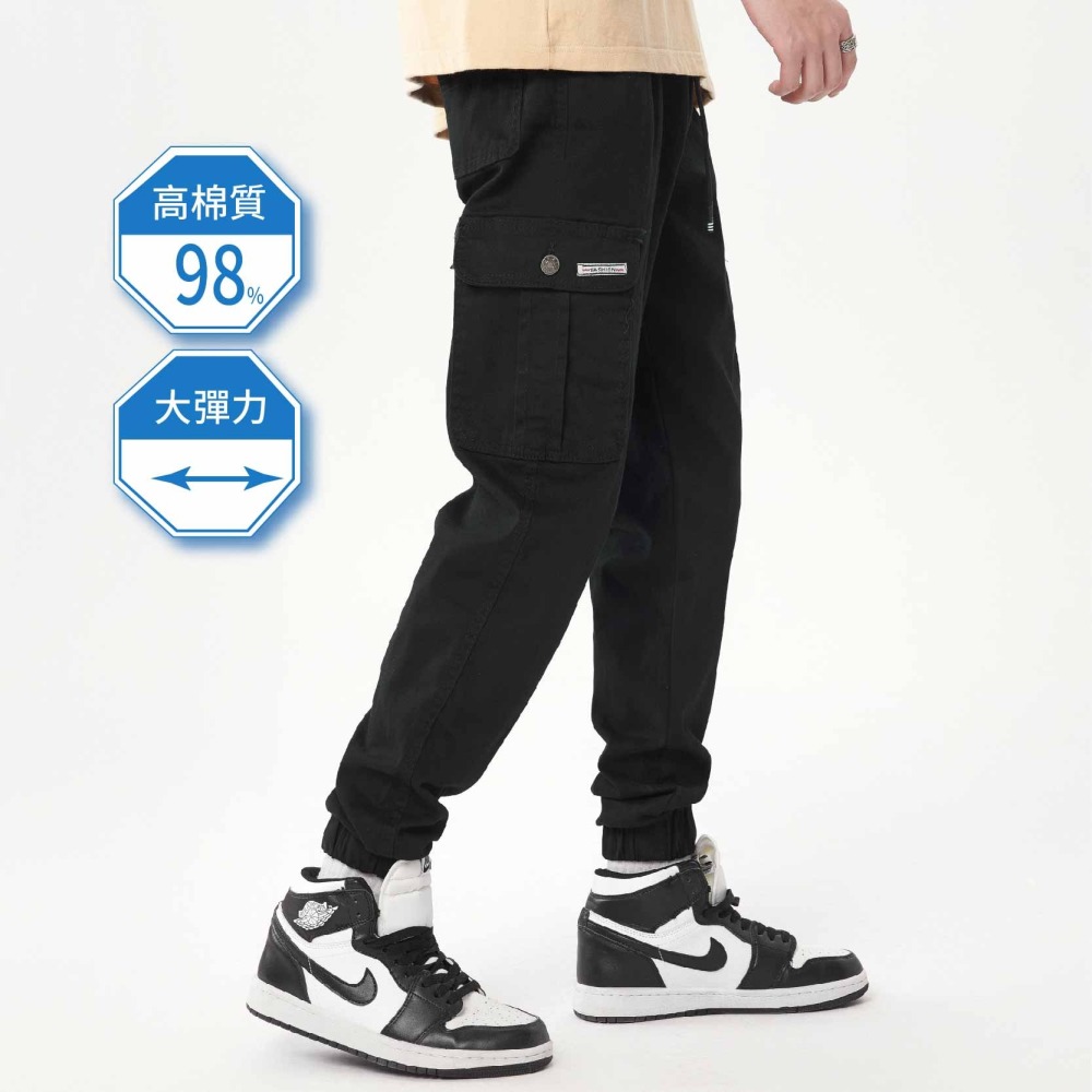 💖新款 98%高棉質韓系純黑彈力防刮縮口工裝褲/縮口潮流輕薄彈力工裝 筆插牛仔褲 工作褲【Soft One】-細節圖5