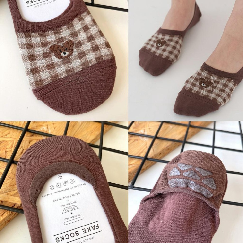 【格紋小熊船型襪】韓國 短襪 隱形襪 船襪 小熊 格子 格紋 百搭 簡約-細節圖4