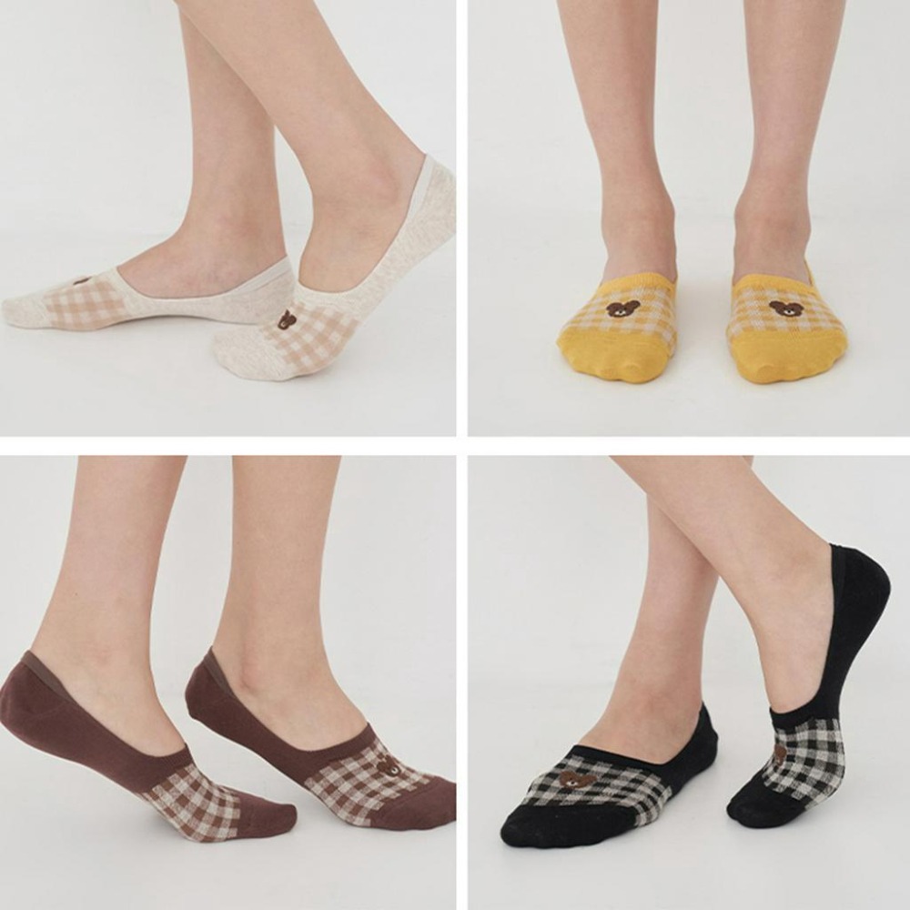 【格紋小熊船型襪】韓國 短襪 隱形襪 船襪 小熊 格子 格紋 百搭 簡約-細節圖5