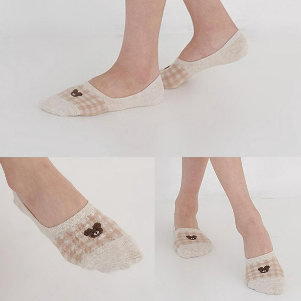 【格紋小熊船型襪】韓國 短襪 隱形襪 船襪 小熊 格子 格紋 百搭 簡約-細節圖6