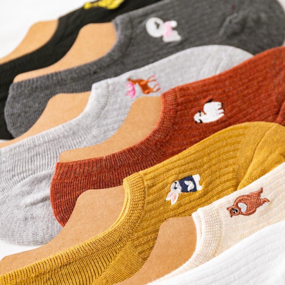 【動物刺繡船型襪】短襪 純色 動物 純棉 隱形襪 船襪 襪子 刺繡 防滑 女襪 淺口 日系-細節圖6