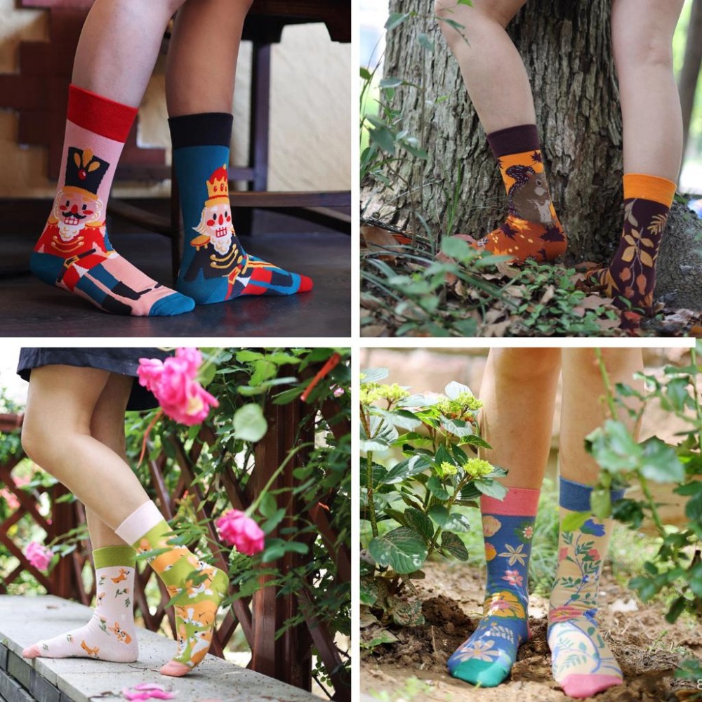 【大人款不對稱長襪1】長襪 不對稱 造型 動物 神秘 襪子 女襪 男襪 百搭 休閒 搞怪-細節圖8