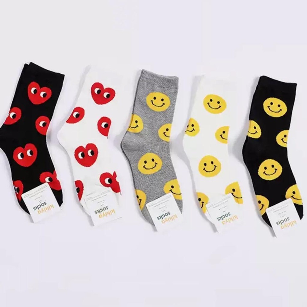 【滿版長襪】正韓 韓國 長襪 愛心眼睛 笑臉 微笑 中筒襪 襪子 女襪 男襪 可愛 百搭 休閒-細節圖2