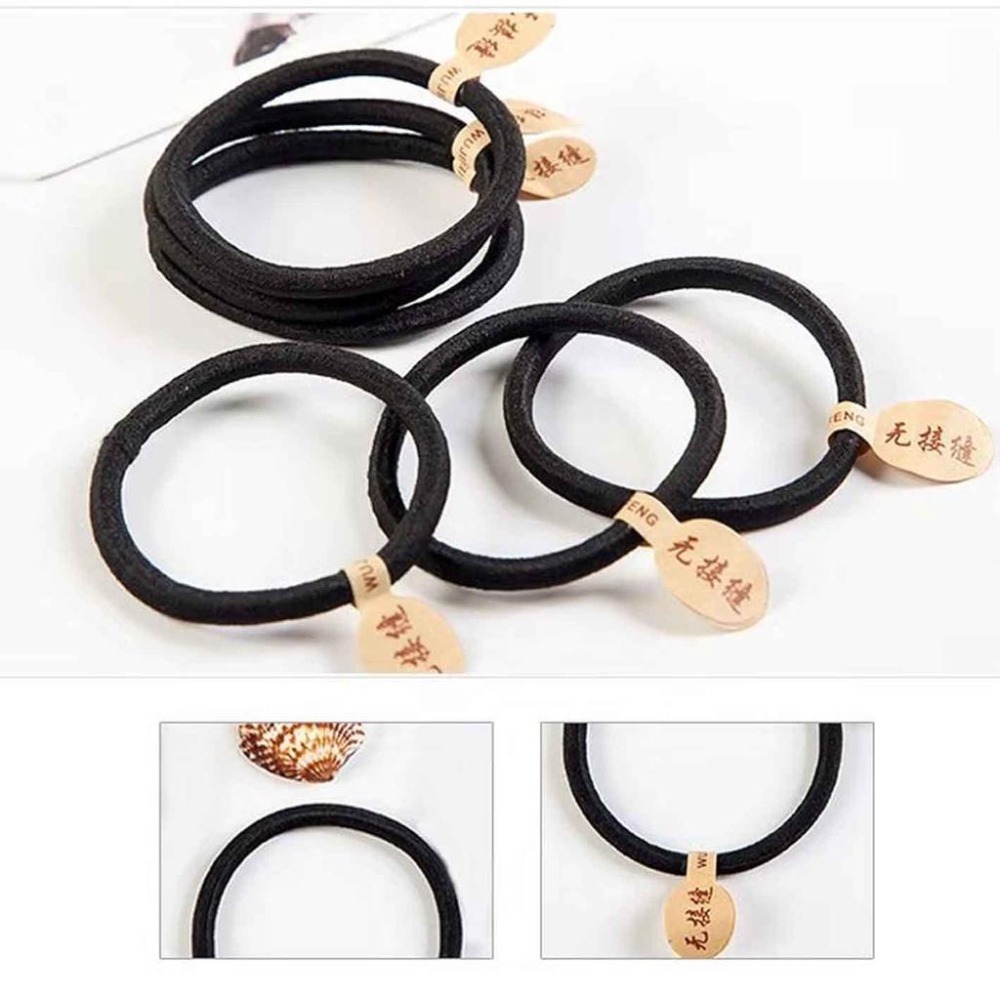 【黑色髮圈】無接縫 高彈力 髮圈 黑色 加粗 韓版 橡皮圈 紮馬尾 綁頭髮 髮飾-細節圖2