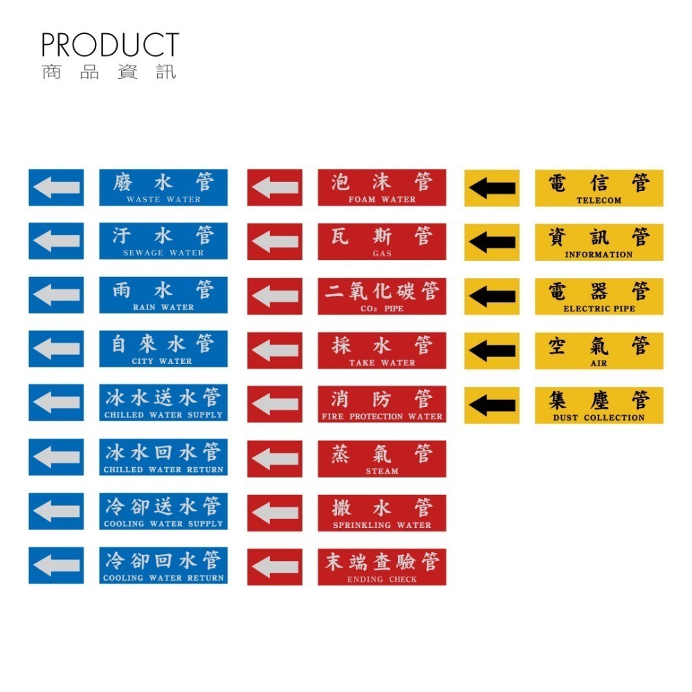 反光屋FKW 3M工程級 反光貼紙 管線標示 大樓管路貼紙 工廠管路貼紙 消防管路貼紙 機電管路 管路流向指示貼紙 防水-細節圖6