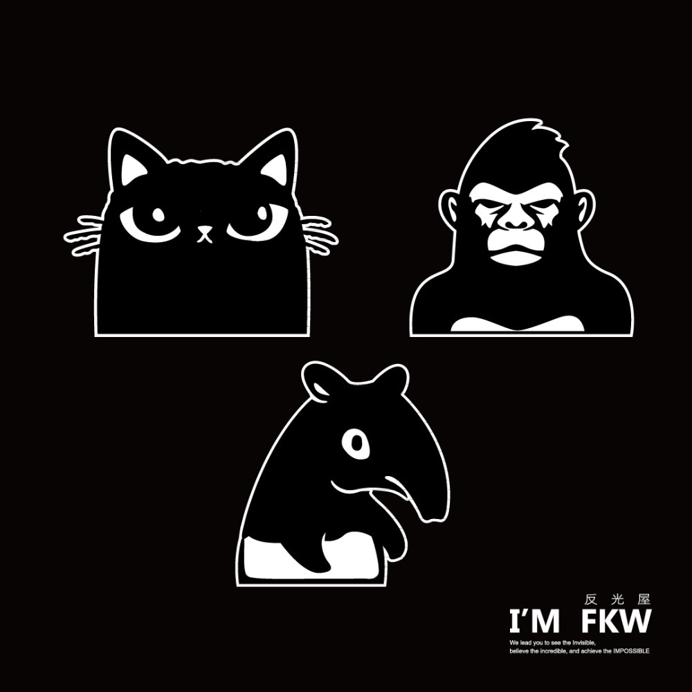 反光屋FKW 馬來貘 猩猩 貓咪 黑貓 3M 車貼 半身 反光貼紙 防水車貼 機車貼紙 汽車貼紙 前擋貼 後檔貼 車身貼-細節圖2