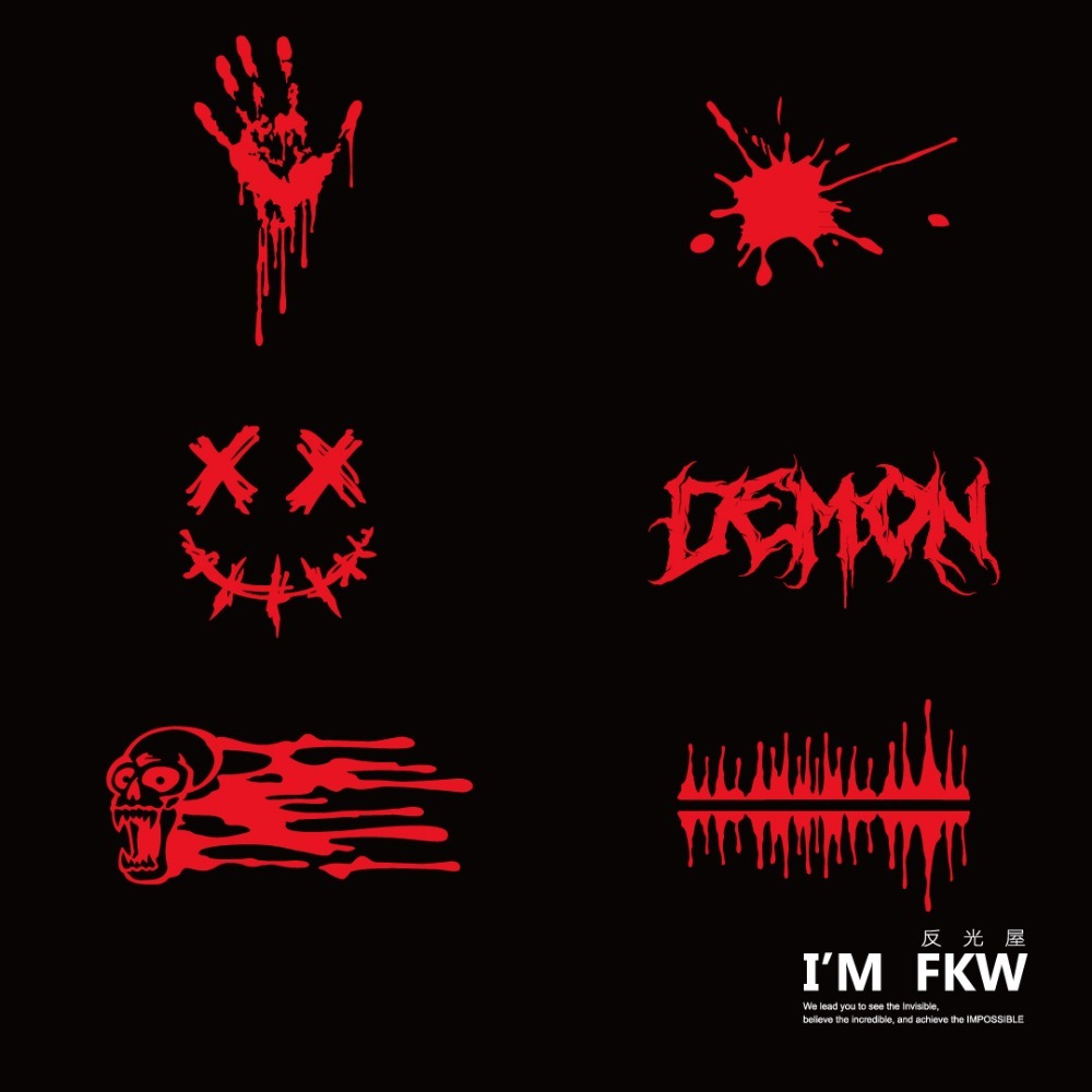 反光屋FKW 鮮血系列 反光貼紙 車貼 血手掌 血漬 骷髏 笑臉 惡魔 台灣製造 JETSR DRG 勁戰六代 通用-細節圖4