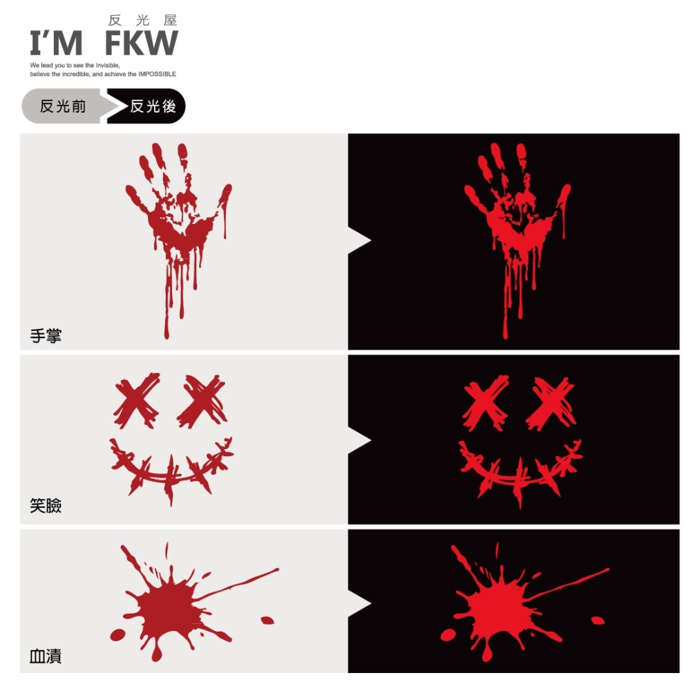 反光屋FKW 鮮血系列 反光貼紙 車貼 血手掌 血漬 骷髏 笑臉 惡魔 台灣製造 JETSR DRG 勁戰六代 通用-細節圖6