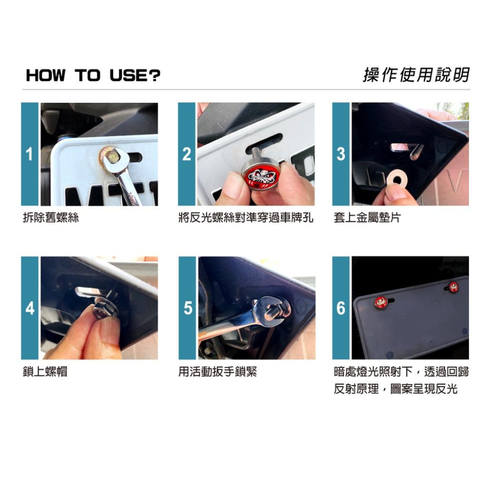 反光屋FKW 機車車牌螺絲 達摩不倒翁 大牌螺絲 1組2顆螺絲 KRV DRG MMBCU 勁戰6.5 JETSL 通用-細節圖7