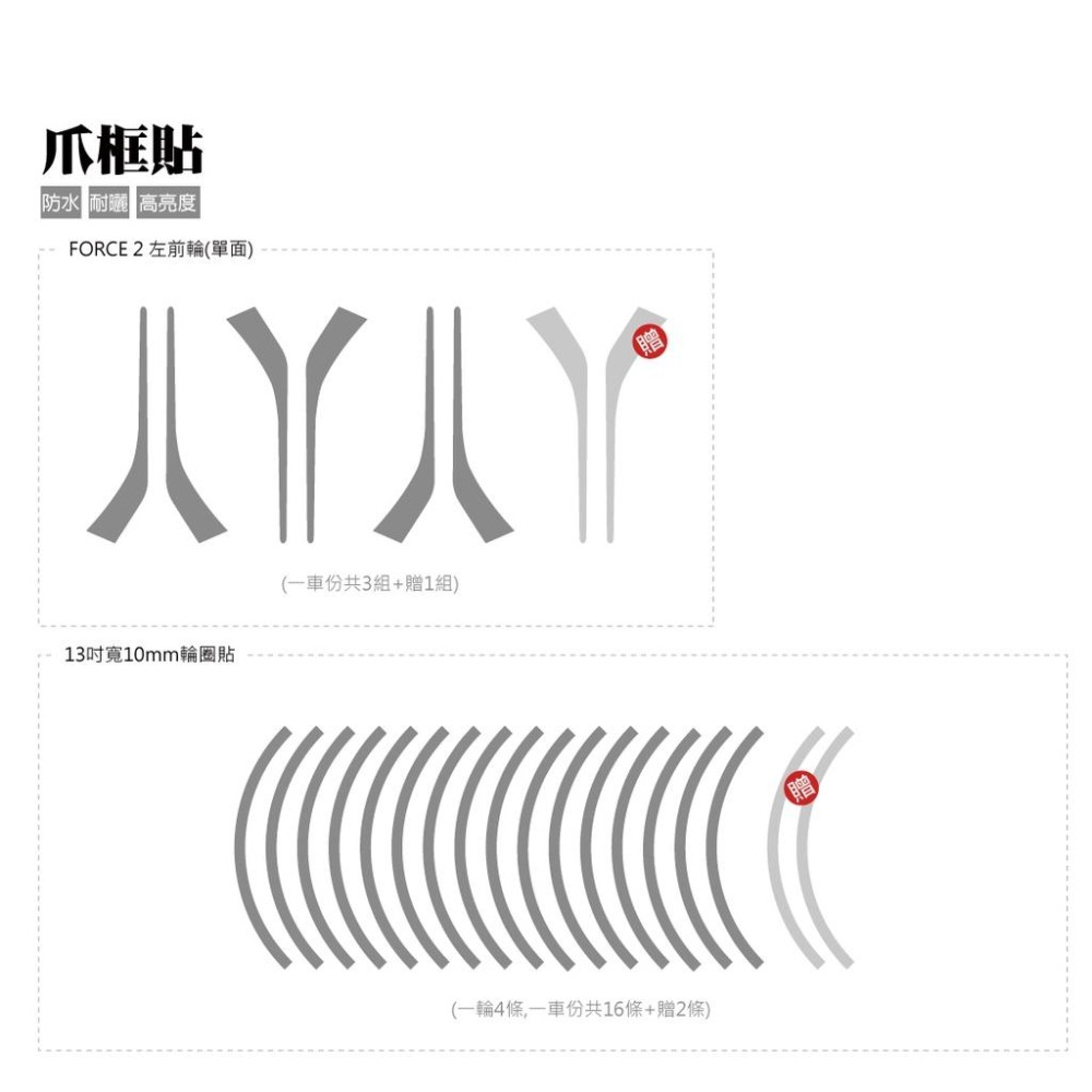 反光屋FKW FORCE 2.0 AUGUR 通用 13吋反光輪框貼+爪貼 YAMAHA 一車份 反光貼紙 防水耐曬-細節圖5