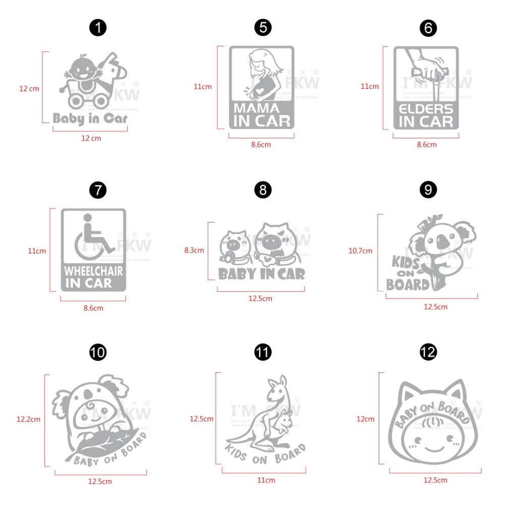 反光屋FKW baby in car 袋鼠 無尾熊 嬰兒 孕婦 老人 嬰兒車 無障礙標誌 車貼 防水 汽車貼紙 反光貼紙-細節圖5