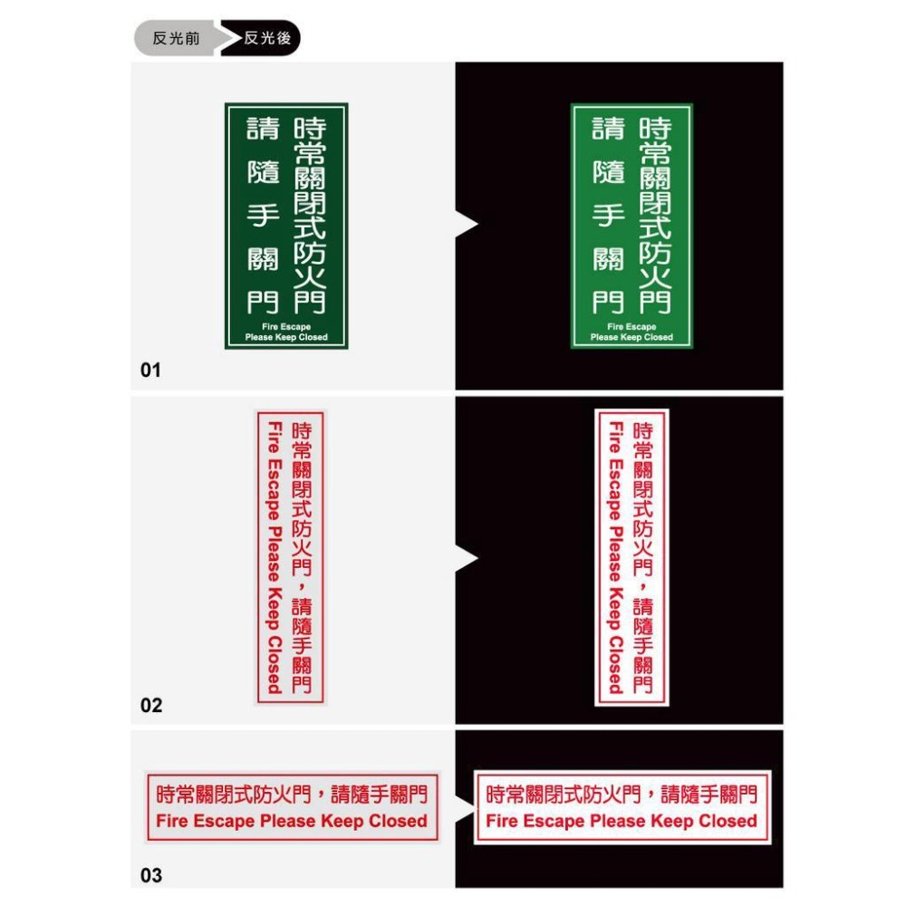 反光屋FKW 3M工程級 時常關閉式防火門 反光貼紙 網印 防水 耐曬 不褪色 適用 電梯大樓 工廠 學校 商場 防火門-細節圖6