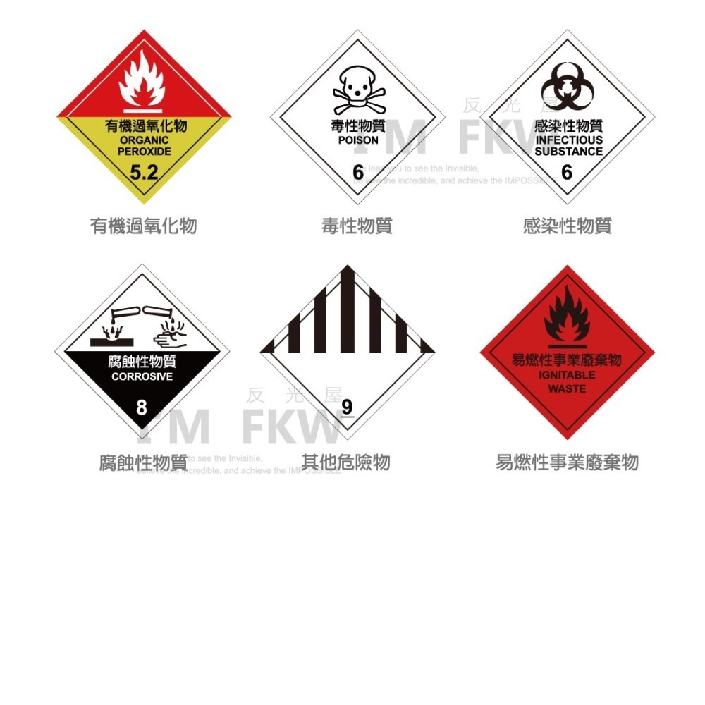 反光屋FKW 反光貼紙 九大類危害物運輸標示  3M工程級 10公分 15公分 毒性易燃警告 警示安全 高亮度防水耐曬-細節圖5