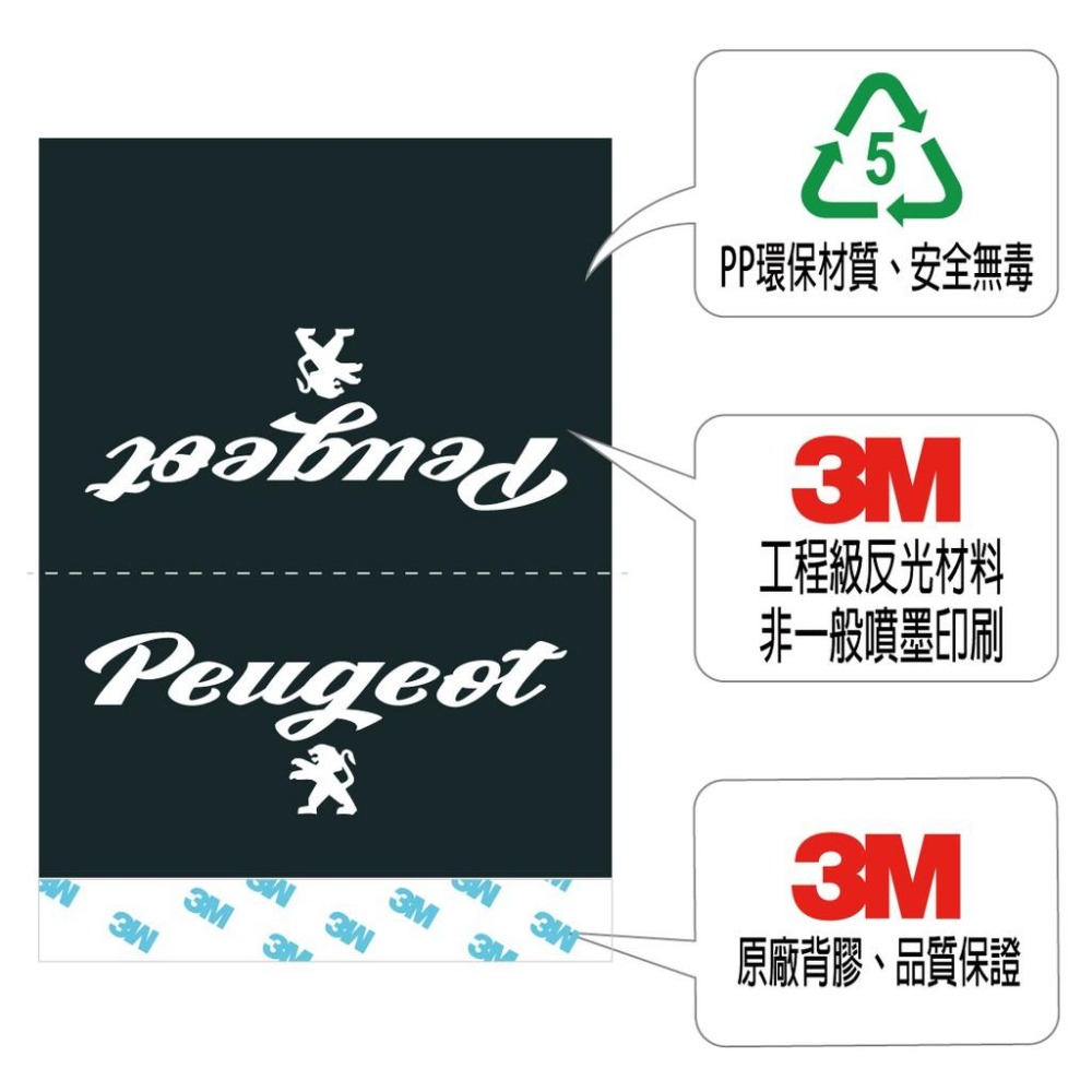 反光屋FKW 2008 3008 SUV 308 SW PEUGEOT 寶獅 通用 汽車反光水洗標 夾標 反光車標-細節圖4