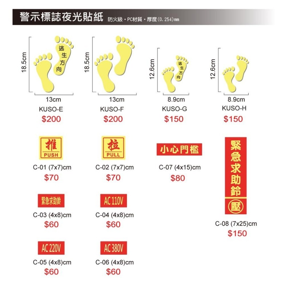 反光屋FKW 疏散方向 緊急出口逃生夜光貼紙 防火級PC材質 網版夜光印刷 適用 工廠安全 醫院 百貨公司 學校 工安-細節圖9