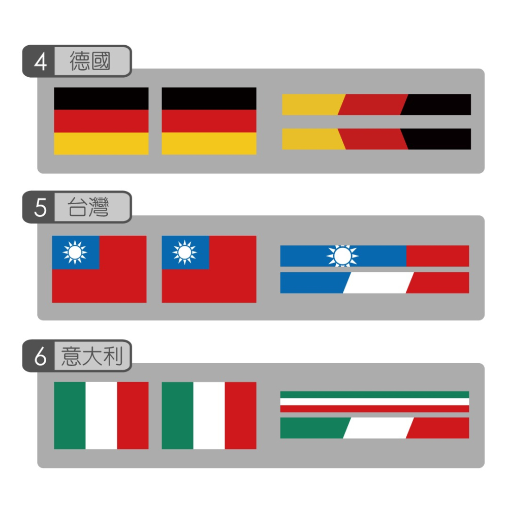 反光屋FKW 國旗 德國 義大利 美國 英國 台灣 日本 加拿大 3M 反光貼紙 1份含2張方形+2張長條形 防水貼-細節圖6