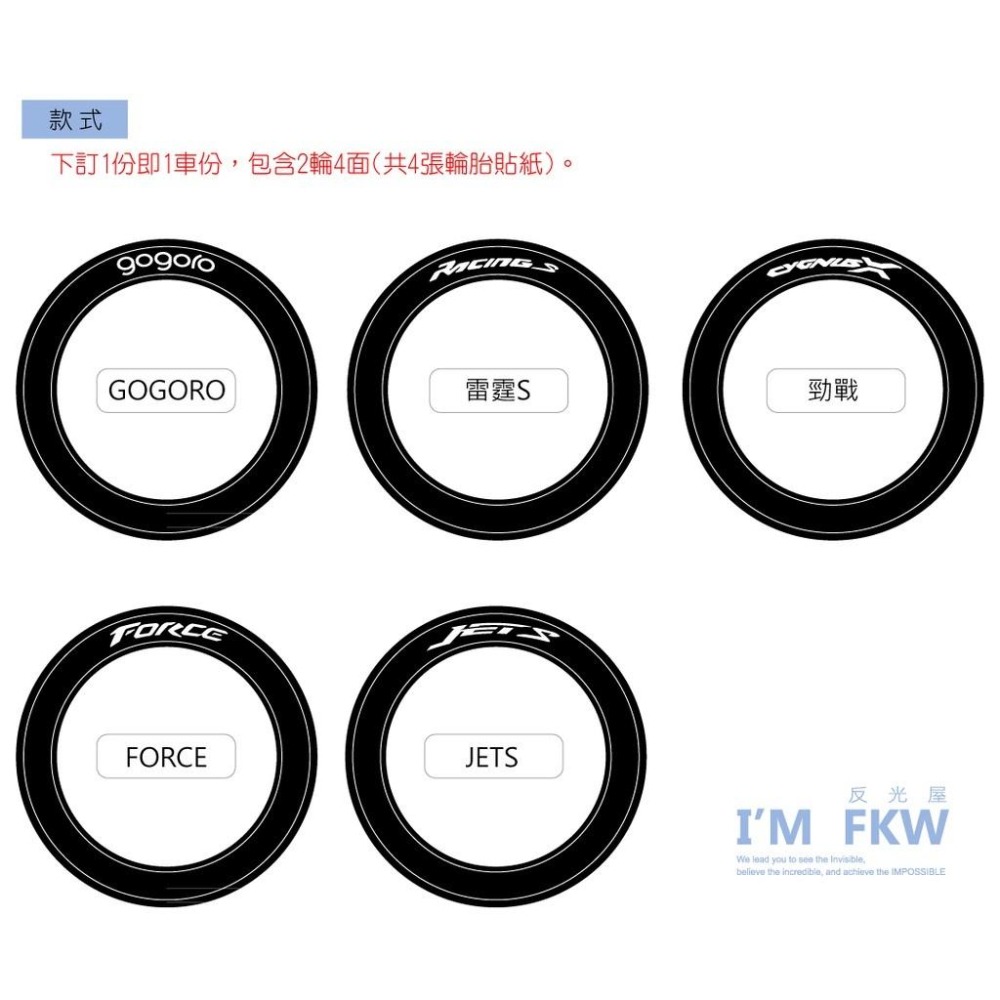 反光屋FKW gogoro JETSL 新勁戰 FORCE155 雷霆S FORCE 155 通用 機車輪胎貼專利製作-細節圖2