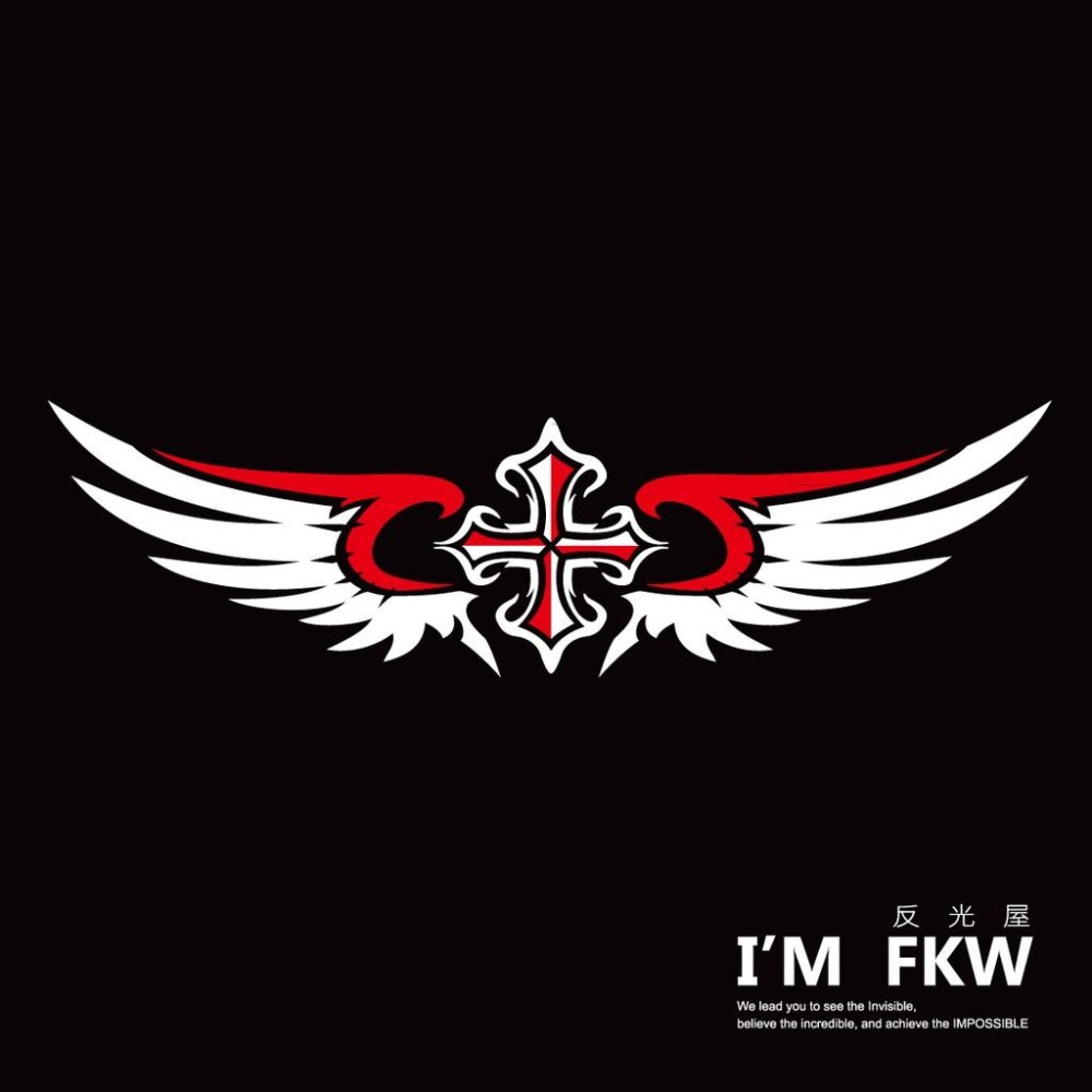 反光屋FKW 翅膀 守護之翼 十字架 車貼 反光貼紙 機車汽車重機安全帽貼紙 防水耐曬高亮度 簍空細膩 前檔土除改造改裝-細節圖3
