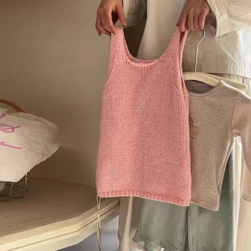 【Woori預購】韓版粉色版針織背心套裝/長褲和內搭衣-細節圖6