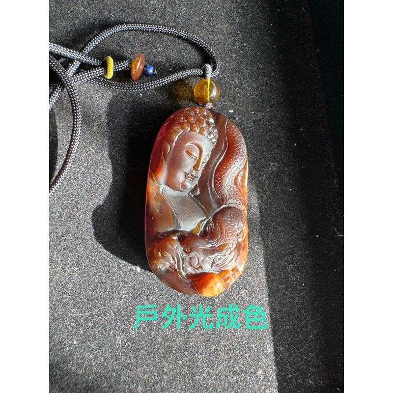 緬甸琥珀 棕紅珀 紫羅蘭珀 棕紅珀白蜜神龍護主-大日如來(付李剛大師收藏證書)(付產地證書)-細節圖5