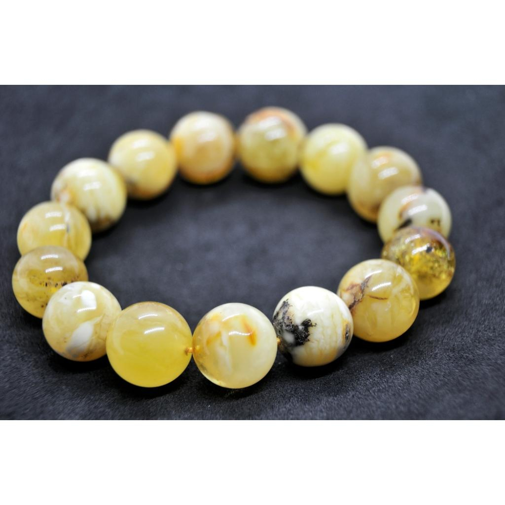 蜜蠟 老蜜蠟 老蠟 波蘿的海 波蘿地海 海珀蜜蠟14MM手串(工廠讓利出清)B42-細節圖2