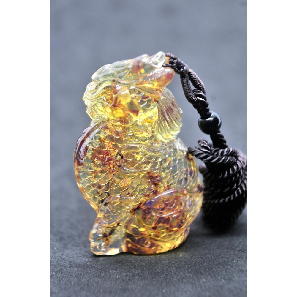 多米尼加藍珀 多明尼加藍珀 藍珀火麒麟(付大師收藏證書)(付GIC檢定證書)-細節圖3