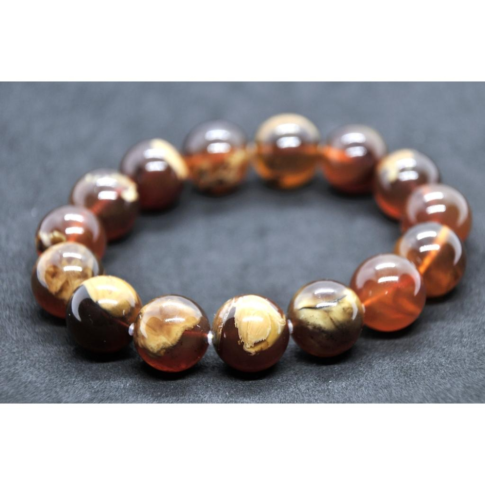 緬甸琥珀 棕紅珀 紫羅蘭珀 金棕珀 棕紅珀溶洞手串14mm17.5手圍(精品貨)(付產地證書)-細節圖2
