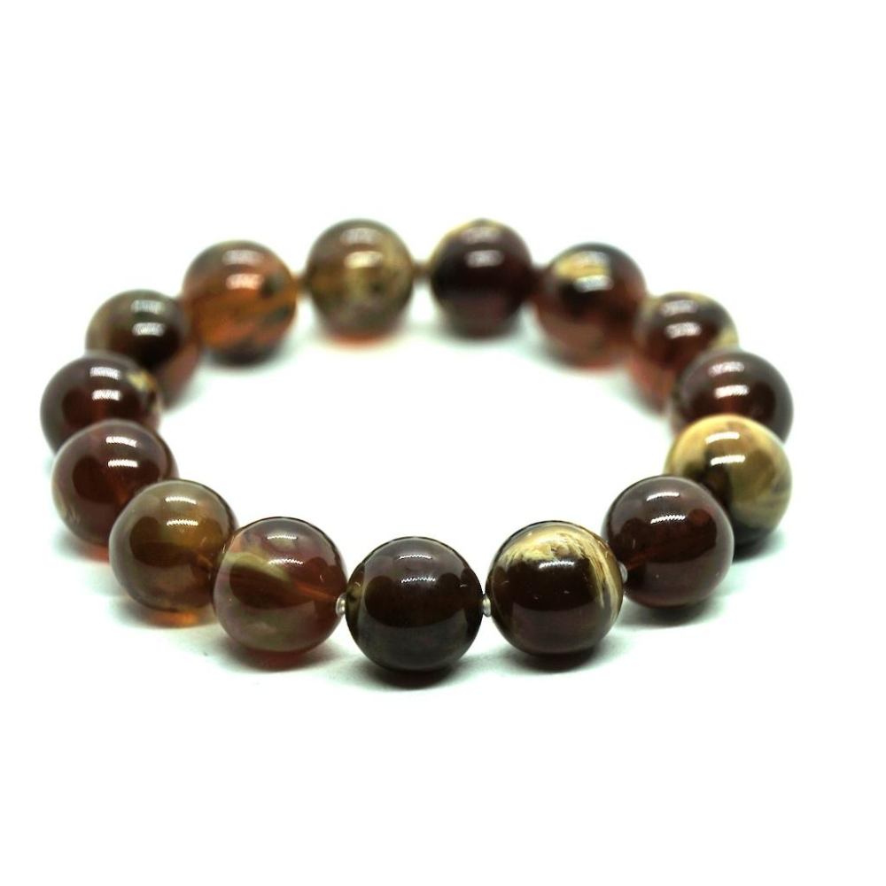 緬甸琥珀 棕紅珀 紫羅蘭珀 金棕珀 棕紅珀溶洞手串14mm17.5手圍(精品貨)(付產地證書)-細節圖3