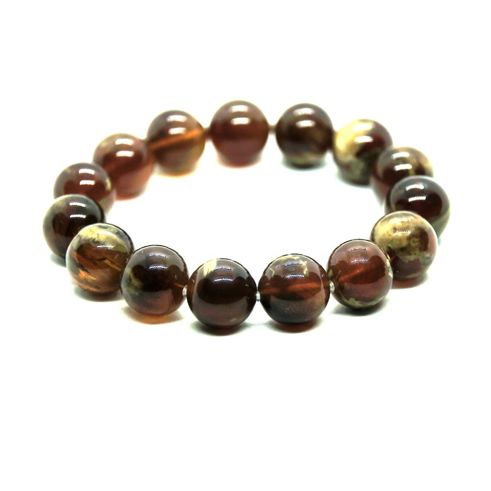 緬甸琥珀 棕紅珀 紫羅蘭珀 金棕珀 棕紅珀溶洞手串14mm17.5手圍(精品貨)(付產地證書)-細節圖4