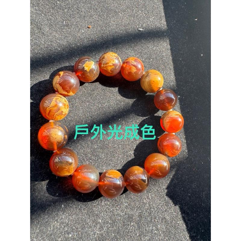 緬甸琥珀 棕紅珀 紫羅蘭珀 金棕珀 棕紅珀溶洞手串14mm17.5手圍(精品貨)(付產地證書)-細節圖5
