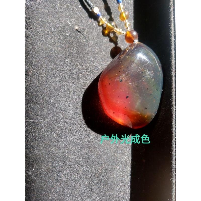 緬甸琥珀 棕紅珀 紫羅蘭珀 金棕珀 金棕蟲珀吊墜(帶爆花)(強綠膜)-細節圖5