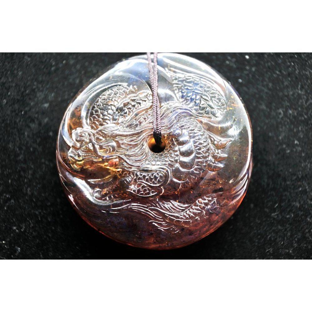 多米尼加藍珀 多明尼加藍珀 藍珀雙龍平安扣(付大師收藏證書)(付GIC檢定證書)-細節圖2