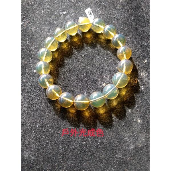 緬甸琥珀 茶珀 白茶變色龍(天空藍)手串10.5MM (付普通證書)(白茶水晶體)(精品級)-細節圖3