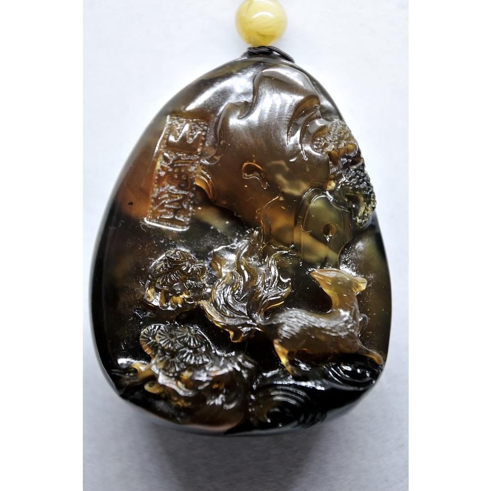緬甸琥珀 茶珀 茶蜜溶洞九尾狐 (付大師收藏證書)-細節圖3