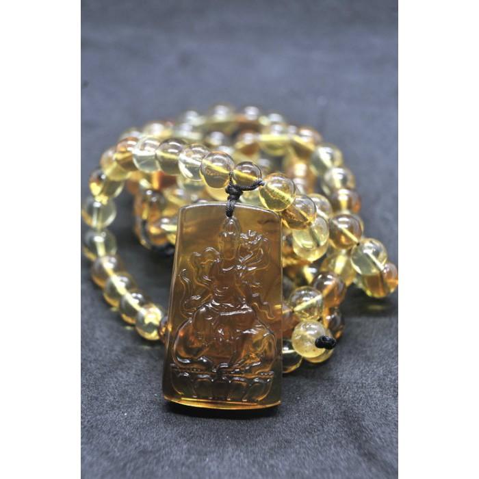緬甸琥珀 棕紅珀 紫羅蘭珀 金棕珀 金棕珀普賢菩薩+6.5MM茶珀套鍊-細節圖2
