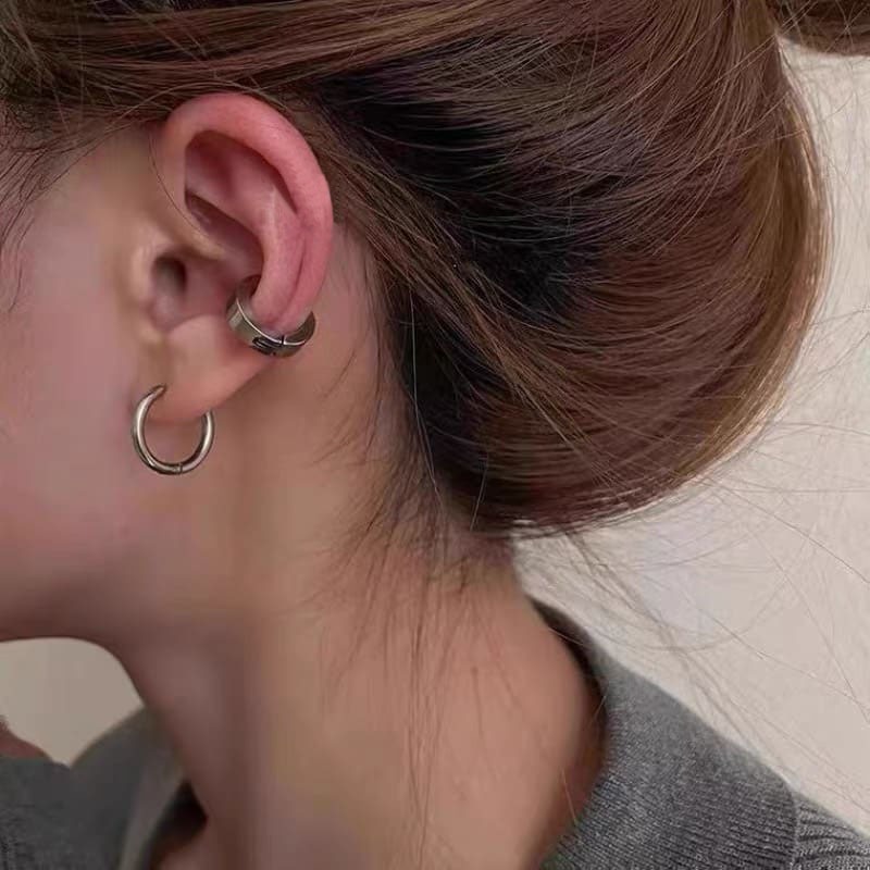 Amo 夾式耳環 不需耳洞 耳夾 無耳洞耳環 耳夾耳環 耳環 耳飾 抗敏耳環 飾品 不鏽鋼耳環 圈圈耳環 鈦鋼耳環-細節圖4