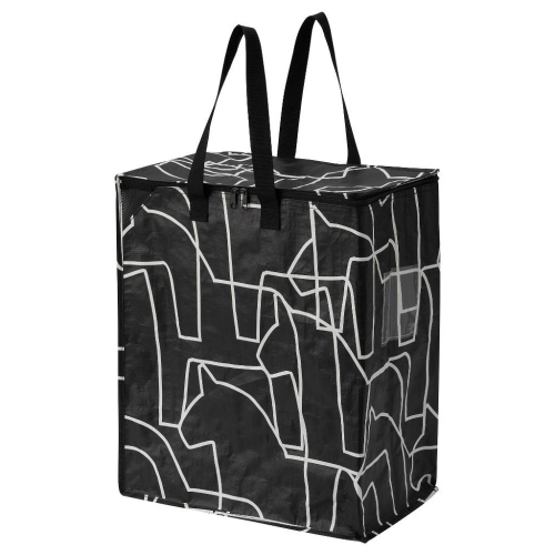 【IKEA 宜家家居】HÄSTHAGE 購物袋 黑色線條馬 拉鍊環保袋 防水收納袋 47公升