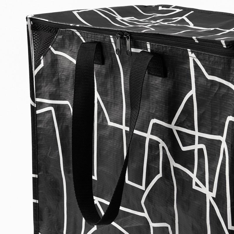 【IKEA 宜家家居】HÄSTHAGE 購物袋 黑色線條馬 拉鍊環保袋 防水收納袋 47公升-細節圖3
