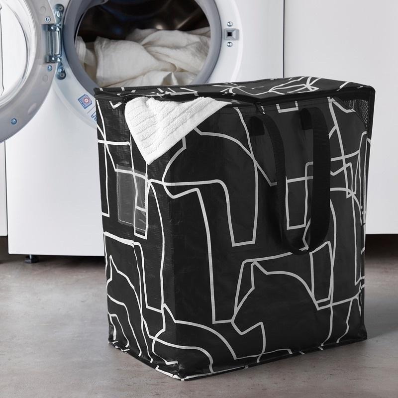 【IKEA 宜家家居】HÄSTHAGE 購物袋 黑色線條馬 拉鍊環保袋 防水收納袋 47公升-細節圖4