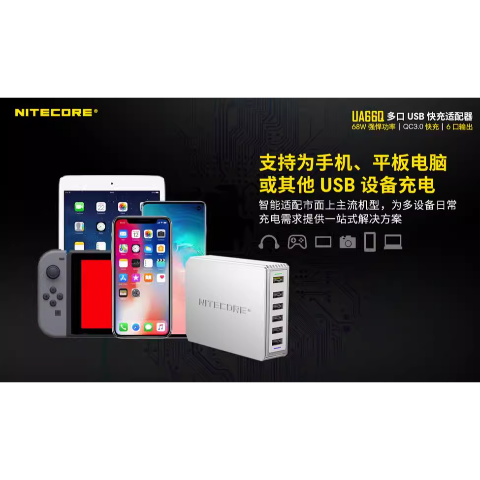 【3C配件倉】NITECORE 奈特柯爾 UA66Q QC 3.0端口 6孔 六孔 USB 電源供應器 變壓器 68W-細節圖4