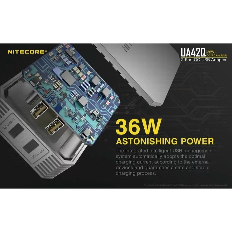 【3C配件倉】NITECORE 奈特柯爾 UA42Q 36W 雙槽QC 變壓器 USB快充 手機 平板 5V/3A 9V-細節圖4