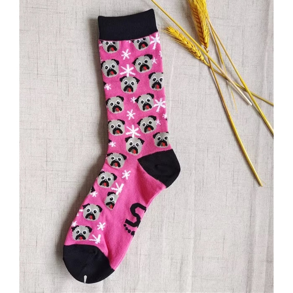 巴哥 PUG 可愛巴哥犬 頭像滿印圖案 中筒襪 女襪 @兩色-細節圖3