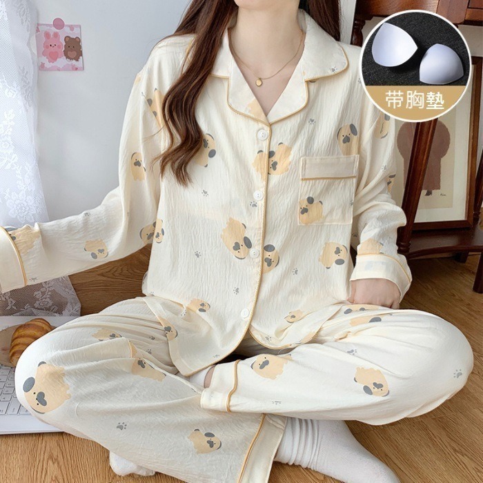 巴哥 PUG 巴哥犬圖案 可愛狗狗 長袖 薄款 睡衣 兩件套 家居服-細節圖2