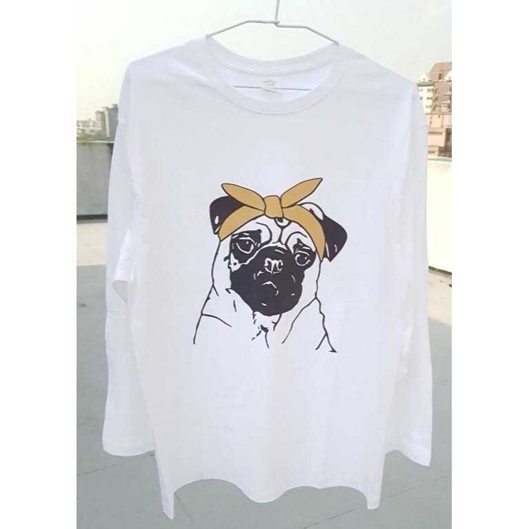 巴哥 PUG 可愛頭巾巴哥犬圖案 長袖T恤 上衣-細節圖2