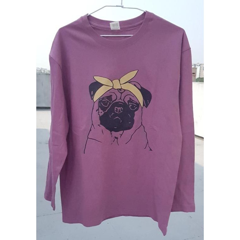 巴哥 PUG 可愛頭巾巴哥犬圖案 長袖T恤 上衣-細節圖3