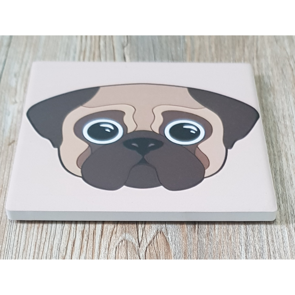 巴哥 PUG 可愛巴哥狗狗 陶瓷 吸水 隔熱 止滑 方形杯墊-細節圖2