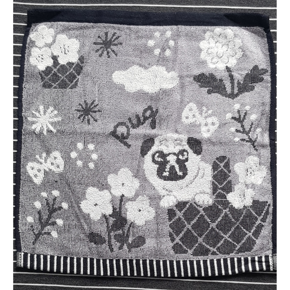 巴哥 PUG 萌犬巴哥犬 灰色織提花 毛圈棉 雙面印花 洗臉巾 口水巾 方巾 34*35CM-細節圖2