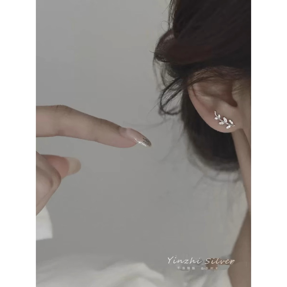 S925銀針樹葉耳釘女新款潮輕奢耳環小眾氣質高級設計感耳飾-細節圖2