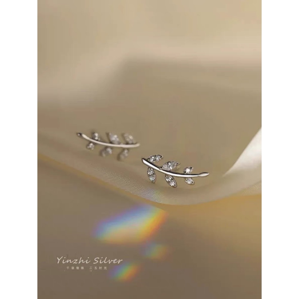 S925銀針樹葉耳釘女新款潮輕奢耳環小眾氣質高級設計感耳飾-細節圖3